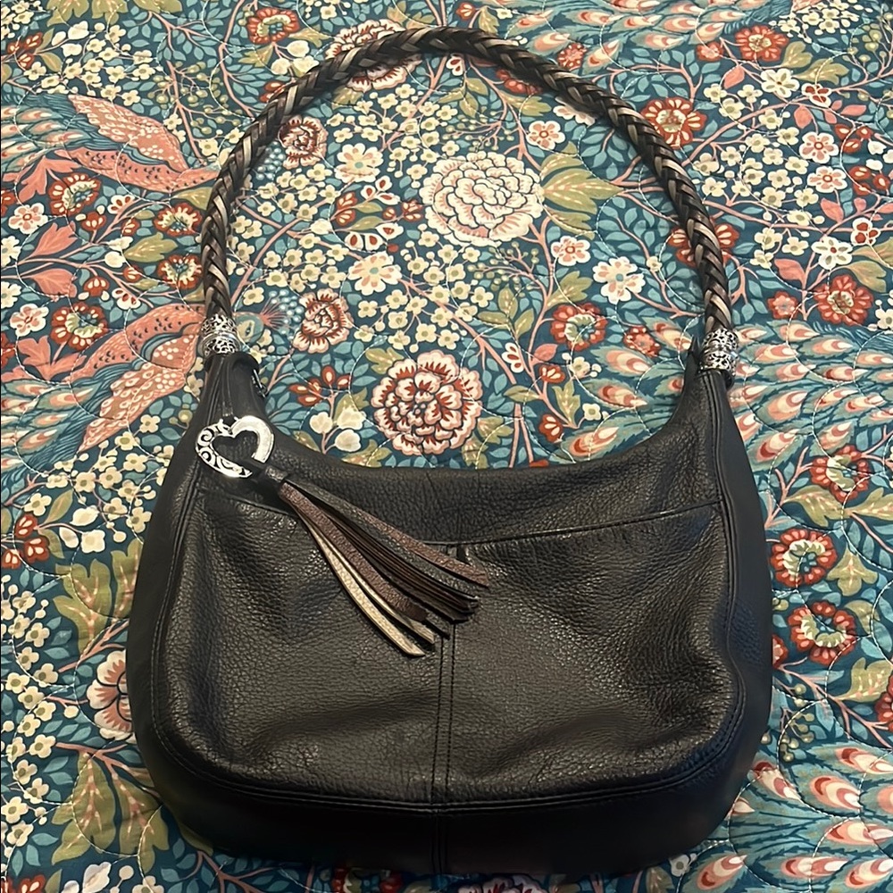 Brighton Barbados zip top  Black Leather Shoulder Bag